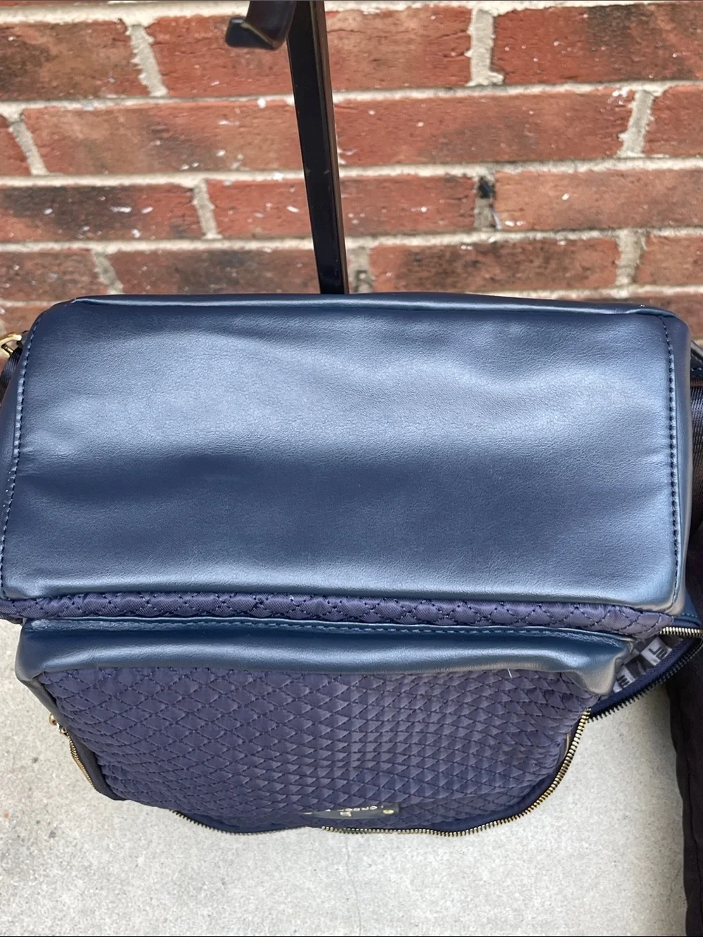 London Fog Quilted Navy Unisex Backpack with Gold Hardware